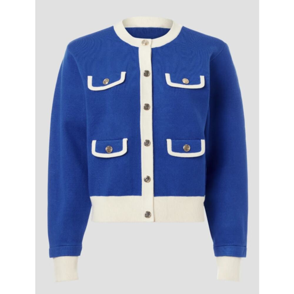 Sandro Murcie Blue Knit Button Front Crewneck Sweater Size 4 - Picture 3 of 8